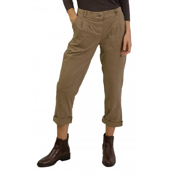 Chino con pence in cotone con elastico dietro 